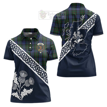 Baird Tartan Women's Polo Shirt Featuring Thistle and Scotland Map