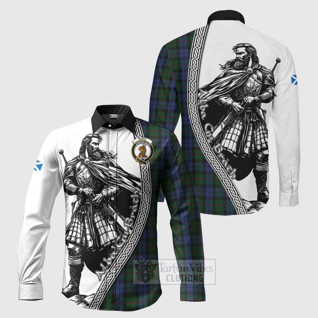 Tartan Vibes Clothing Baird Tartan Clan Crest Long Sleeve Button Shirt with Highlander Warrior Celtic Style