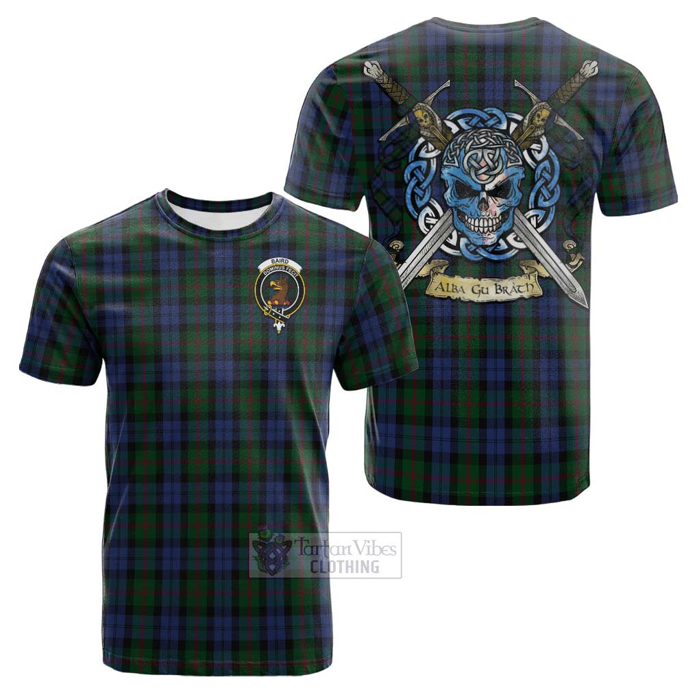 Tartan Vibes Clothing Baird Tartan Cotton T-shirt with Family Crest Celtic Skull Style