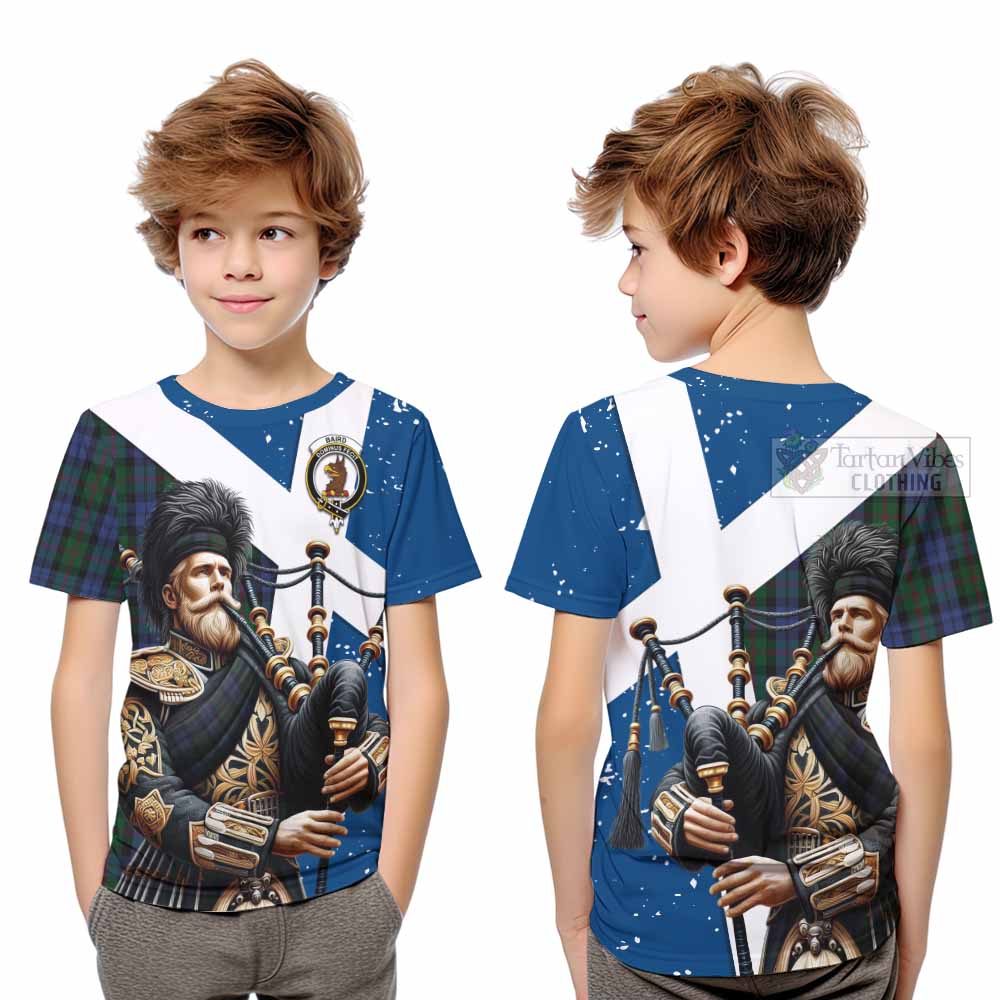 Tartan Vibes Clothing Baird Tartan Kid T-Shirt with Family Crest Scottish Bagpiper Vibes