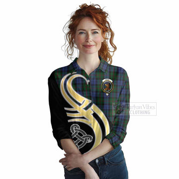 Baird Tartan Women's Casual Shirt with Family Crest and Celtic Symbol Style