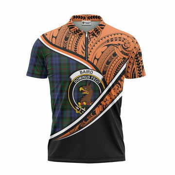 Baird Crest Tartan Zipper Polo Shirt with Polynesian Vibes Style - Orange Version