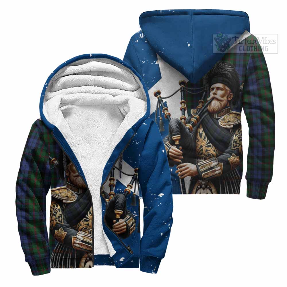 Tartan Vibes Clothing Baird Tartan Sherpa Hoodie with Family Crest Scottish Bagpiper Vibes