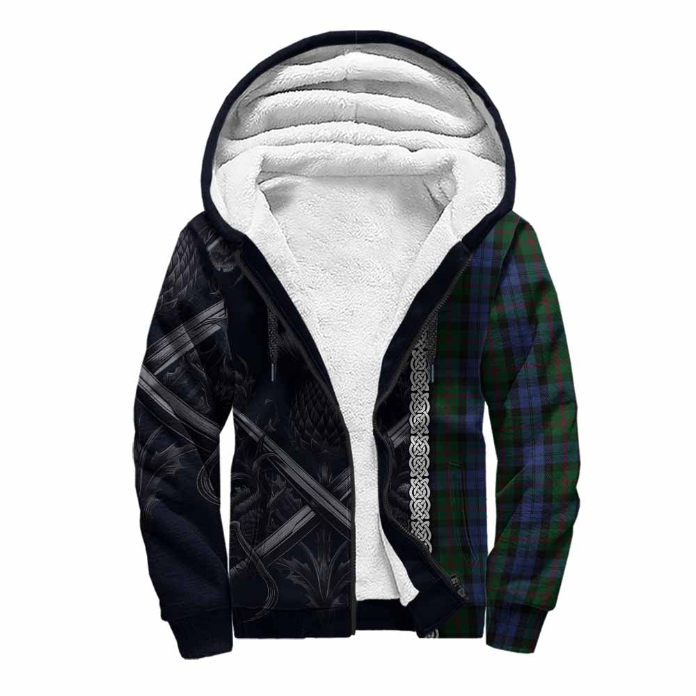 Baird Tartan Sherpa Hoodie with Family Crest Cross Sword Thistle Celtic Vibes Unisex S - Tartan Vibes Clothing