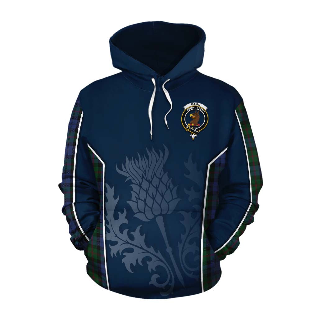 Tartan Vibes Clothing Baird Tartan Cotton Hoodie with Family Crest and Scottish Thistle Vibes Sport Style