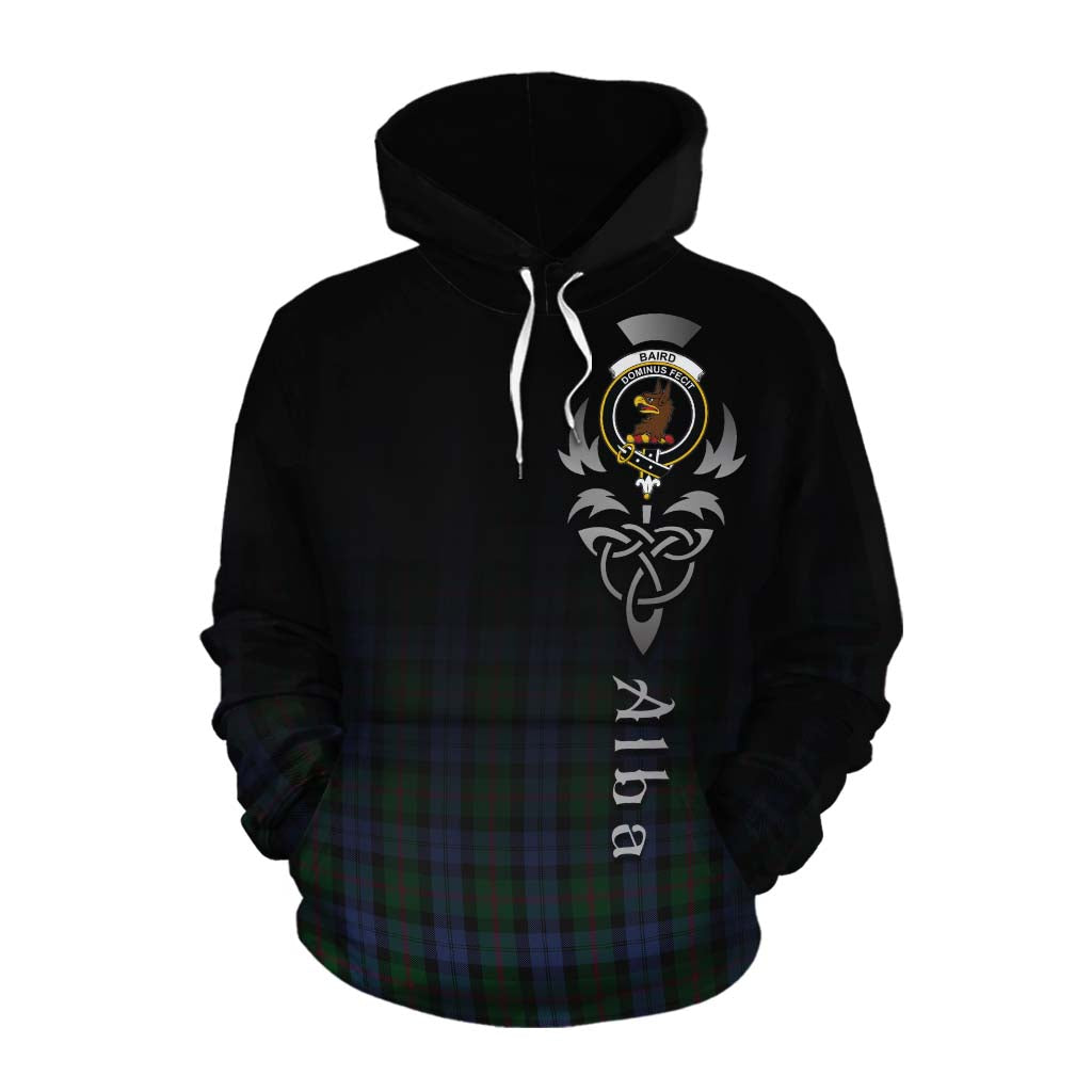 Tartan Vibes Clothing Baird Tartan Cotton Hoodie Featuring Alba Gu Brath Family Crest Celtic Inspired