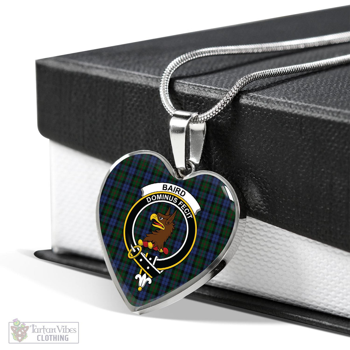 Baird Tartan Heart Necklace with Family Crest Luxury Necklace (Silver) No - Tartan Vibes Clothing