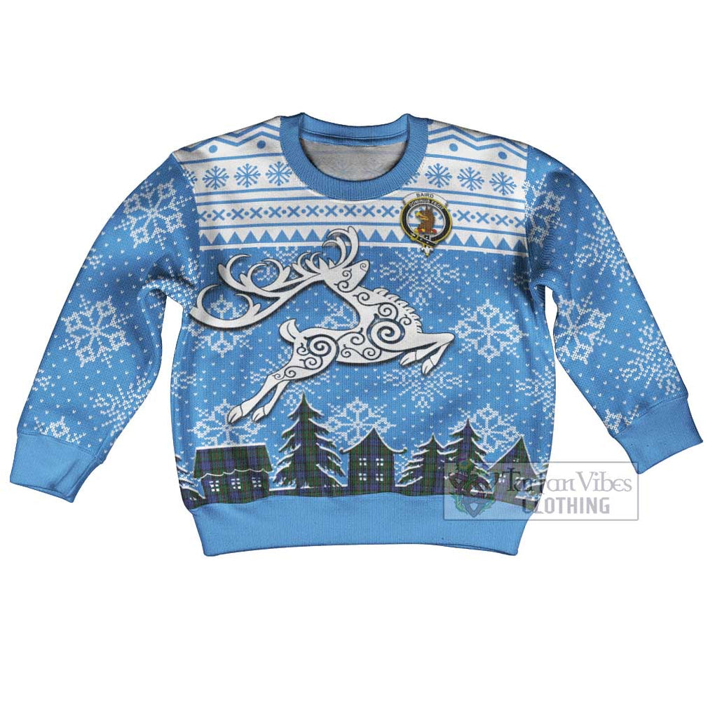 Tartan Vibes Clothing Baird Clan Christmas Kid Ugly Sweater with Tartan and Celtic Raindeer Style