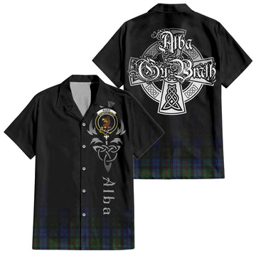 Baird Tartan Short Sleeve Button Up Shirt Featuring Alba Gu Brath Family Crest Celtic Inspired