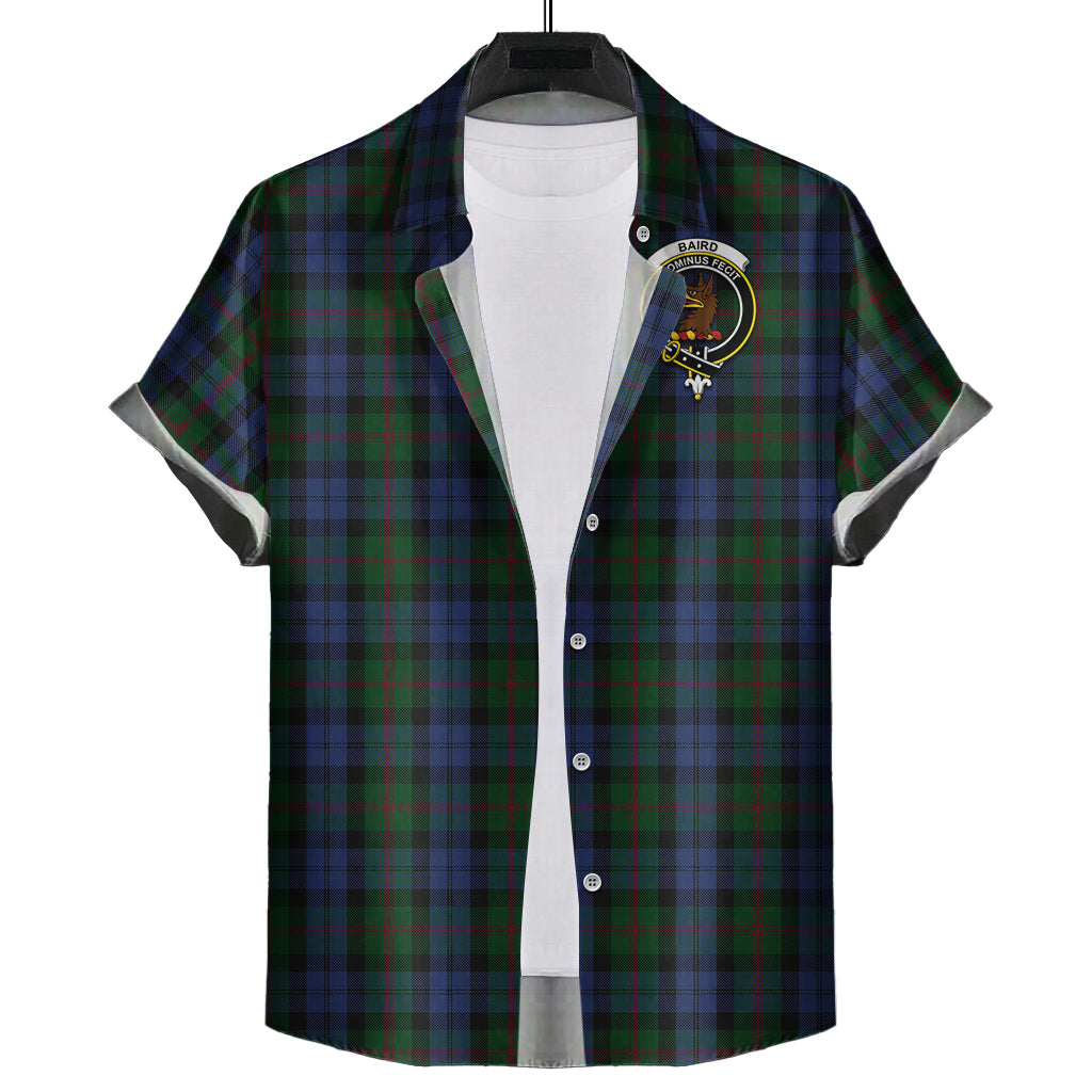 Baird Tartan Short Sleeve Button Down Shirt with Family Crest - Tartanvibesclothing