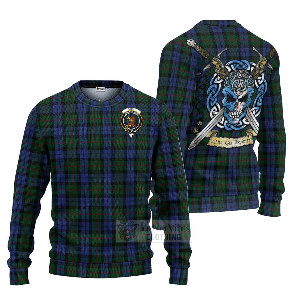 Tartan Vibes Clothing Baird Tartan Knitted Sweater with Family Crest Celtic Skull Style