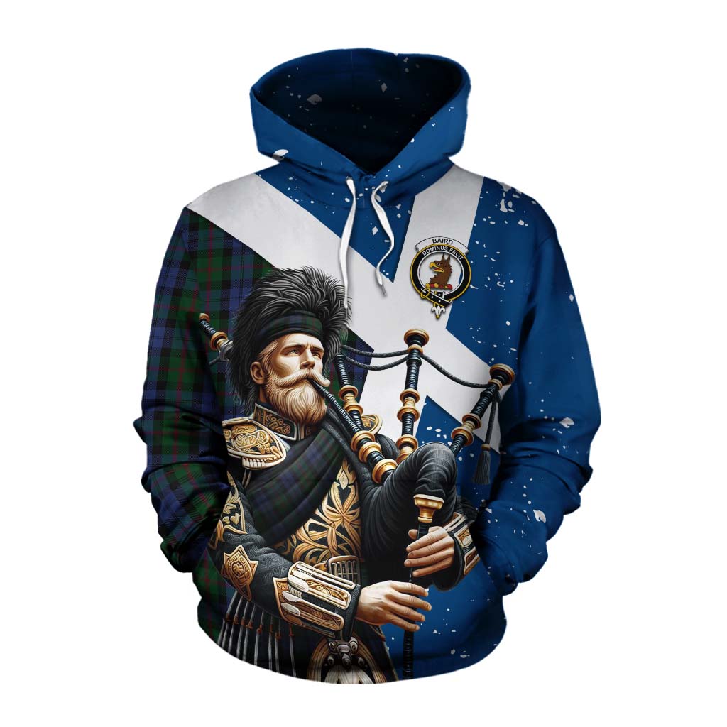 Tartan Vibes Clothing Baird Tartan Cotton Hoodie with Family Crest Scottish Bagpiper Vibes