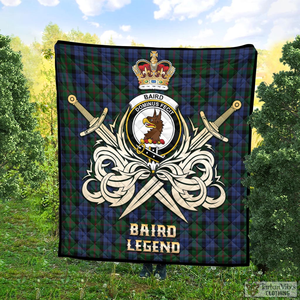 Tartan Vibes Clothing Baird Tartan Quilt with Clan Crest and the Golden Sword of Courageous Legacy