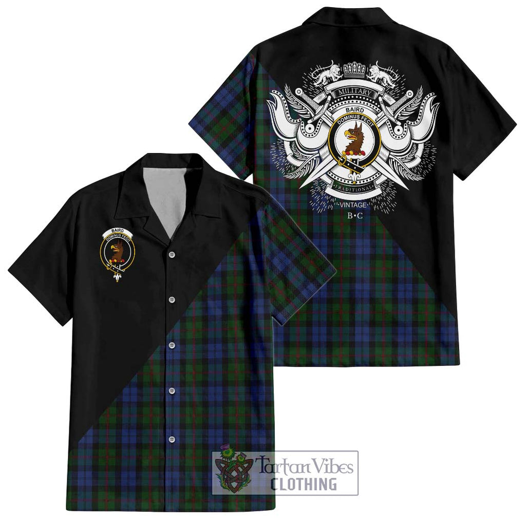 Baird Tartan Short Sleeve Button Shirt with Family Crest and Military Logo Style Kid - Tartanvibesclothing Shop