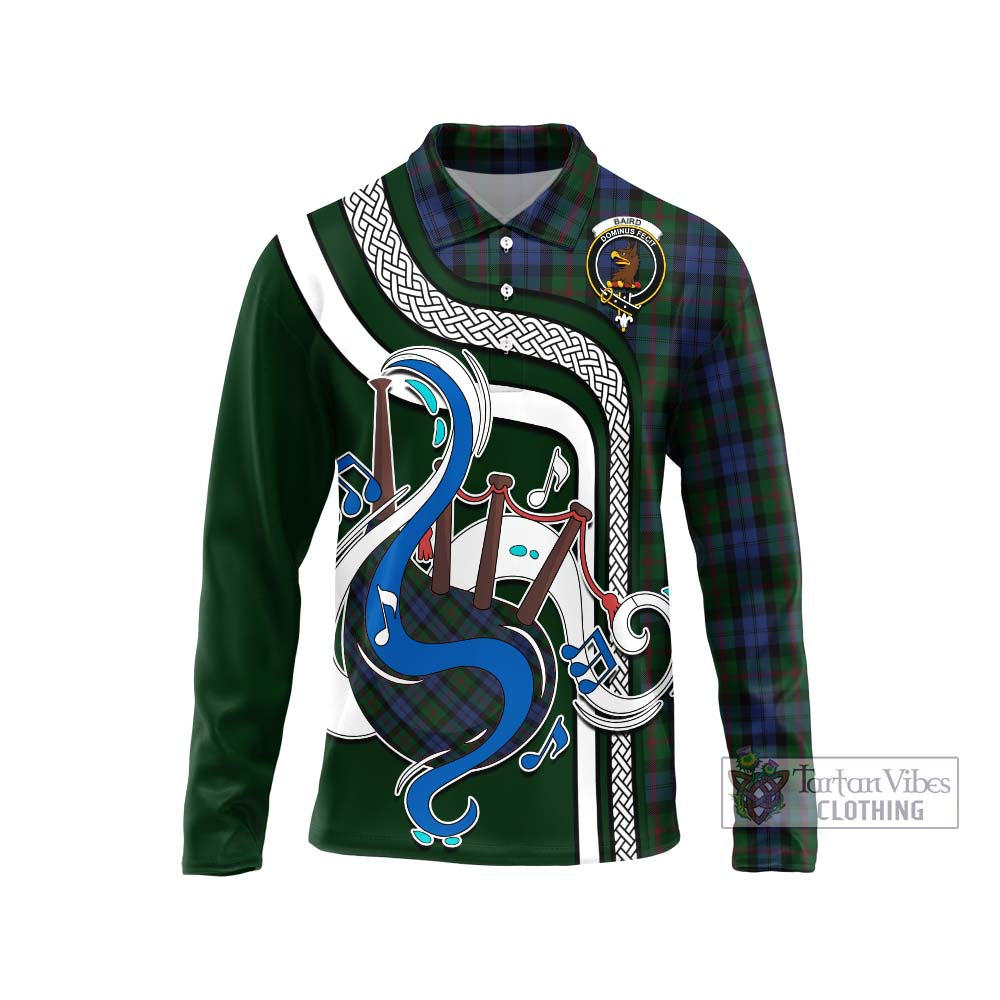 Tartan Vibes Clothing Baird Tartan Long Sleeve Polo Shirt with Epic Bagpipe Style