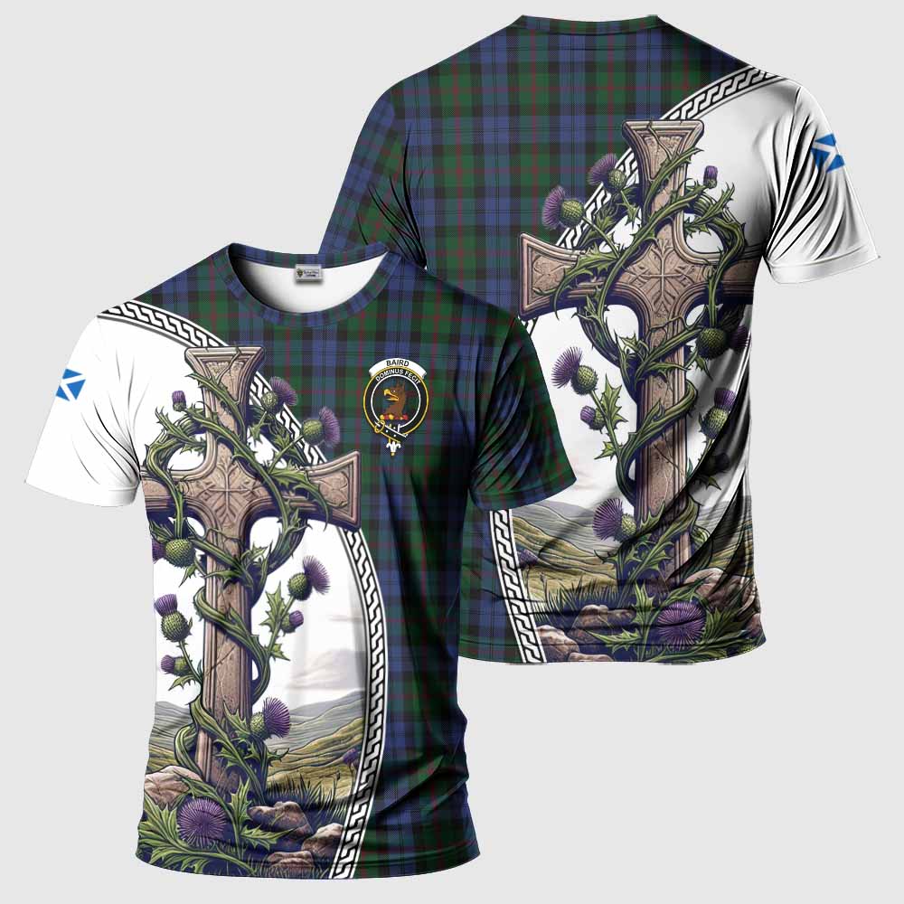 Tartan Vibes Clothing Baird Agnew Tartan T-Shirt with Family Crest and St. Andrew's Cross Accented by Thistle Vines