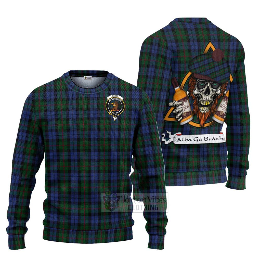 Tartan Vibes Clothing Baird Tartan Knitted Sweater with Family Crest and Bearded Skull Holding Bottles of Whiskey