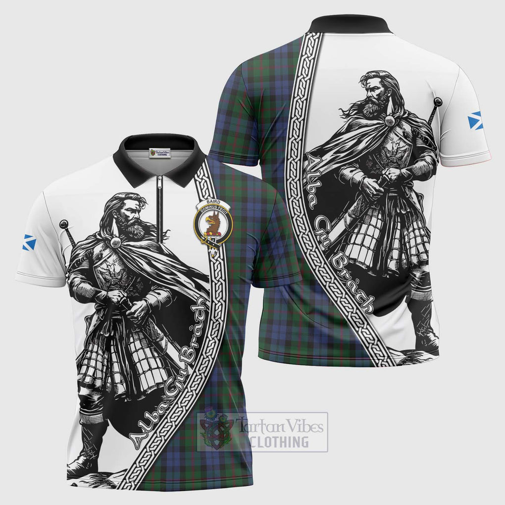 Tartan Vibes Clothing Baird Tartan Clan Crest Zipper Polo Shirt with Highlander Warrior Celtic Style