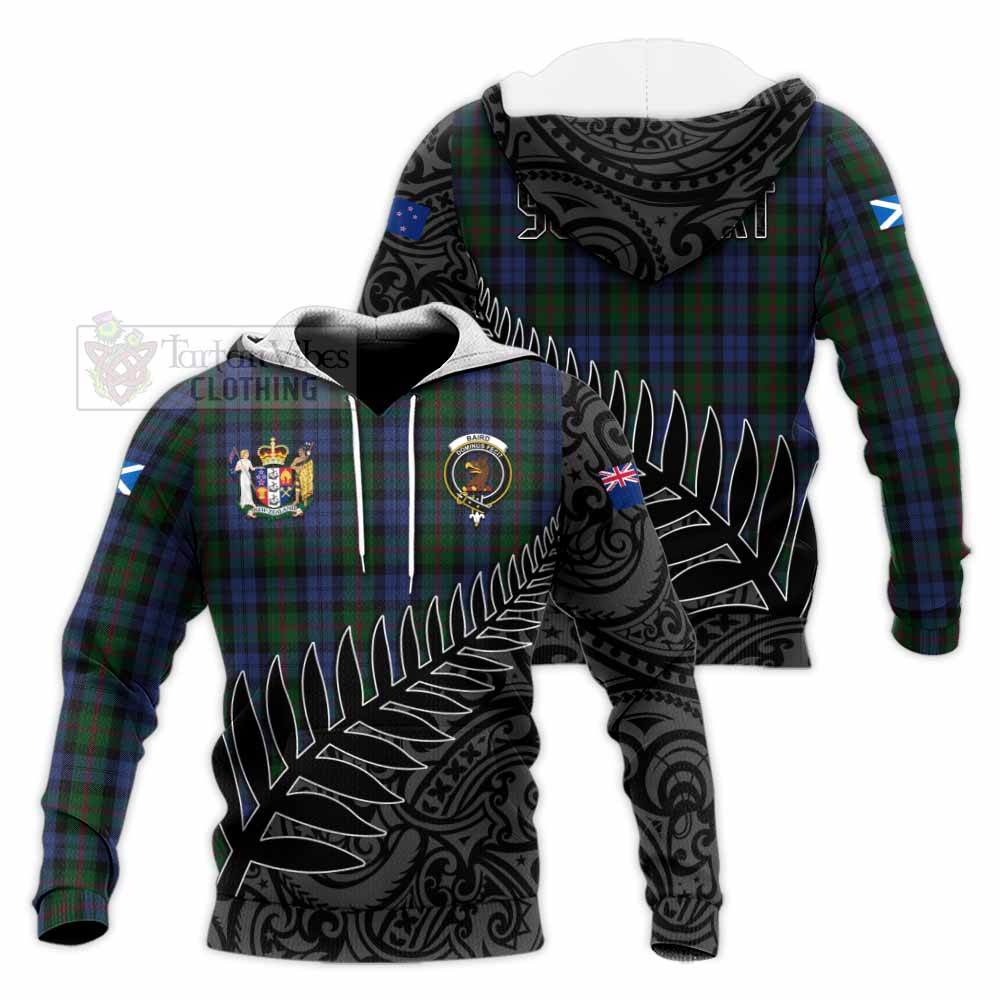 Tartan Vibes Clothing Baird Crest Tartan Knitted Hoodie with New Zealand Silver Fern Half Style