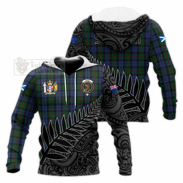 Baird Crest Tartan Knitted Hoodie with New Zealand Silver Fern Half Style