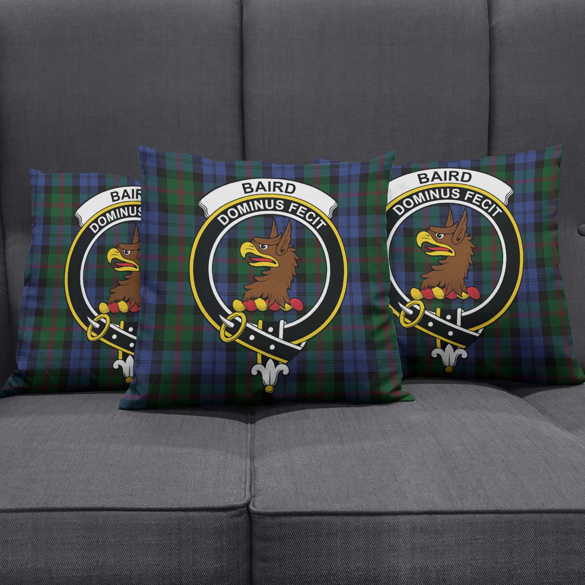 Baird Tartan Pillow Cover with Family Crest Square Pillow Cover - Tartanvibesclothing