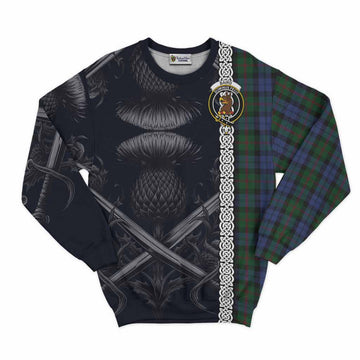 Baird Tartan Sweatshirt with Family Crest Cross Sword Thistle Celtic Vibes