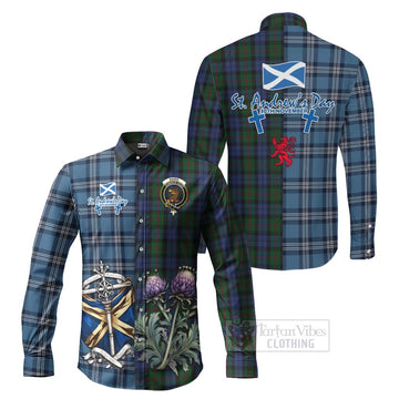 Baird Tartan Long Sleeve Button Shirt Happy St. Andrew's Day Half Tartan Style