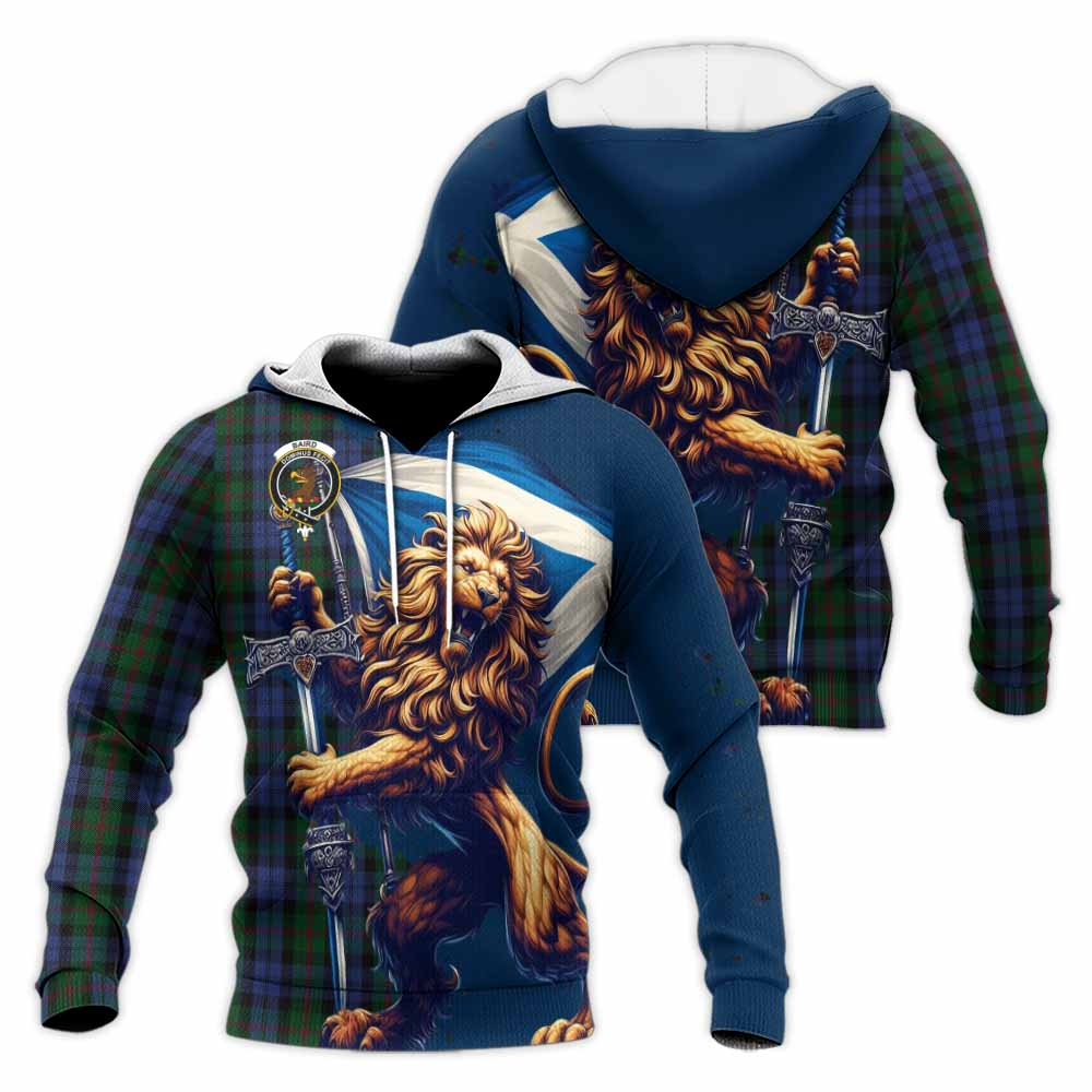 Tartan Vibes Clothing Baird Tartan Family Crest Knitted Hoodie with Scottish Majestic Lion