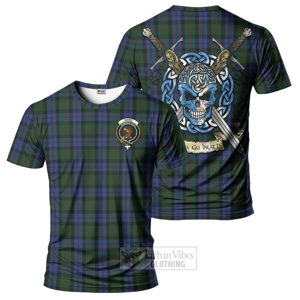 Tartan Vibes Clothing Baird Tartan T-Shirt with Family Crest Celtic Skull Style