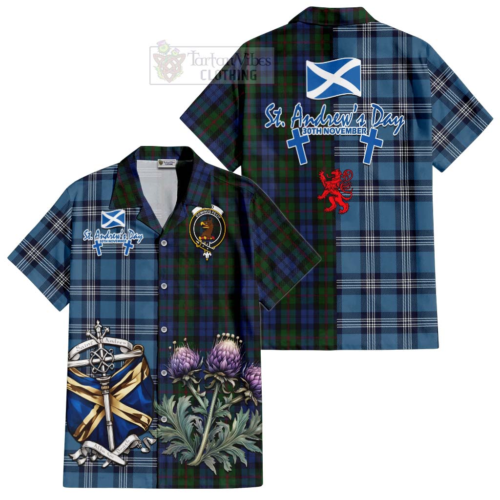 Tartan Vibes Clothing Baird Tartan Short Sleeve Button Shirt Happy St. Andrew's Day Half Tartan Style