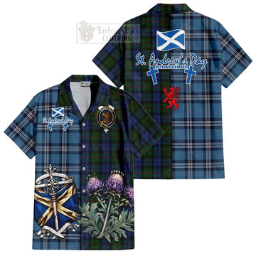 Baird Tartan Short Sleeve Button Shirt Happy St. Andrew's Day Half Tartan Style