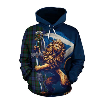 Baird Tartan Family Crest Cotton Hoodie with Scottish Majestic Lion