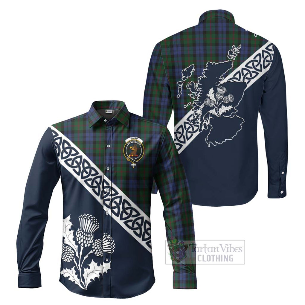 Tartan Vibes Clothing Baird Tartan Long Sleeve Button Shirt Featuring Thistle and Scotland Map