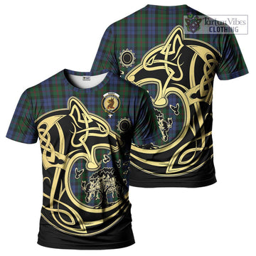 Baird Tartan T-Shirt with Family Crest Celtic Wolf Style