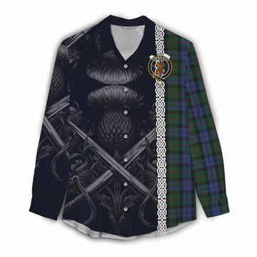 Baird Tartan Women's Casual Shirt with Family Crest Cross Sword Thistle Celtic Vibes