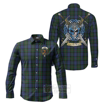 Baird Tartan Long Sleeve Button Shirt with Family Crest Celtic Skull Style