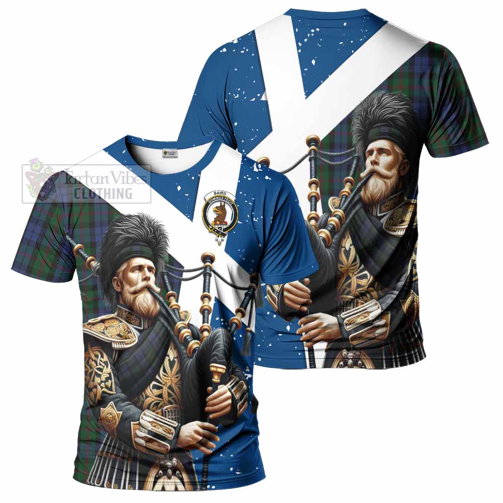 Tartan Vibes Clothing Baird Tartan T-Shirt with Family Crest Scottish Bagpiper Vibes