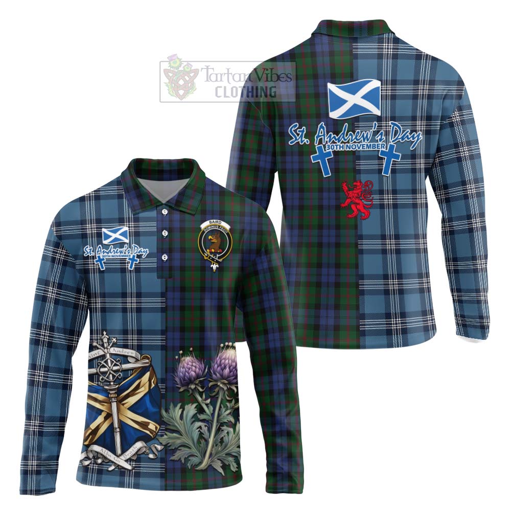 Tartan Vibes Clothing Baird Tartan Long Sleeve Polo Shirt Happy St. Andrew's Day Half Tartan Style