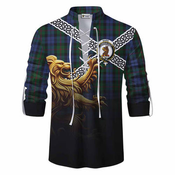 Baird Crest Tartan Ghillie Kilt Shirt with Golden Lion Emblem Celtic Style Men - Tartan Vibes Clothing