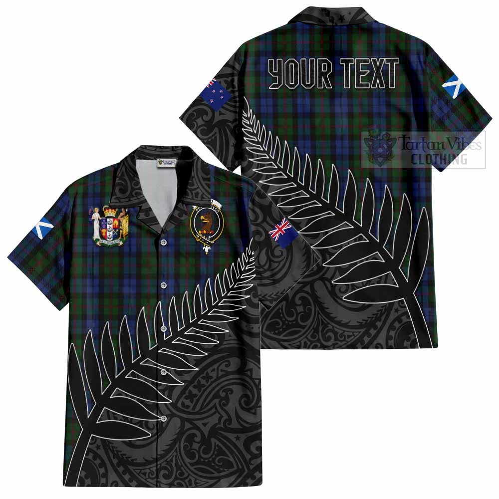 Tartan Vibes Clothing Baird Crest Tartan Short Sleeve Button Shirt with New Zealand Silver Fern Half Style