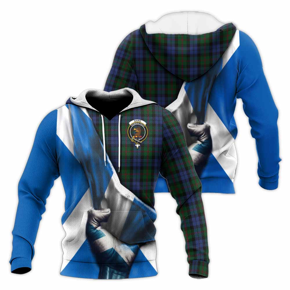 Tartan Vibes Clothing Baird Tartan Knitted Hoodie with Family Crest Scotland Patriotic Style