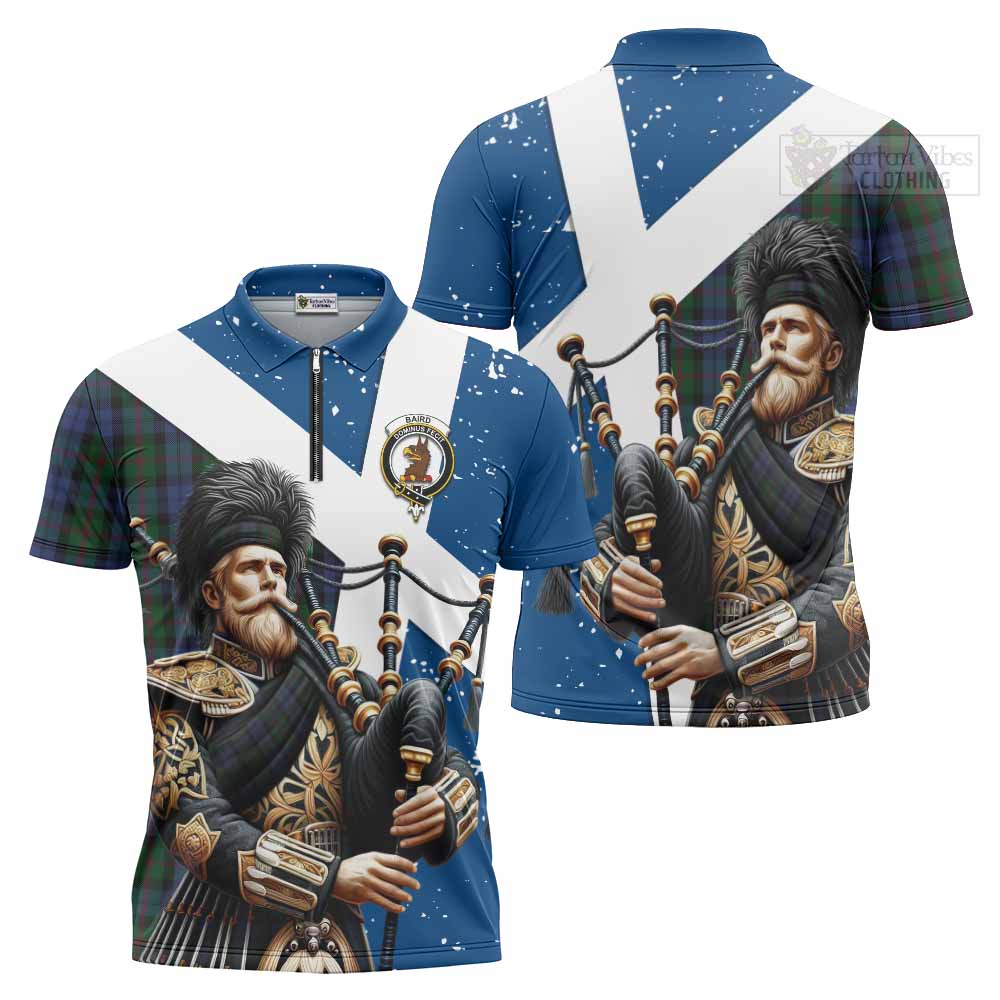 Tartan Vibes Clothing Baird Tartan Zipper Polo Shirt with Family Crest Scottish Bagpiper Vibes