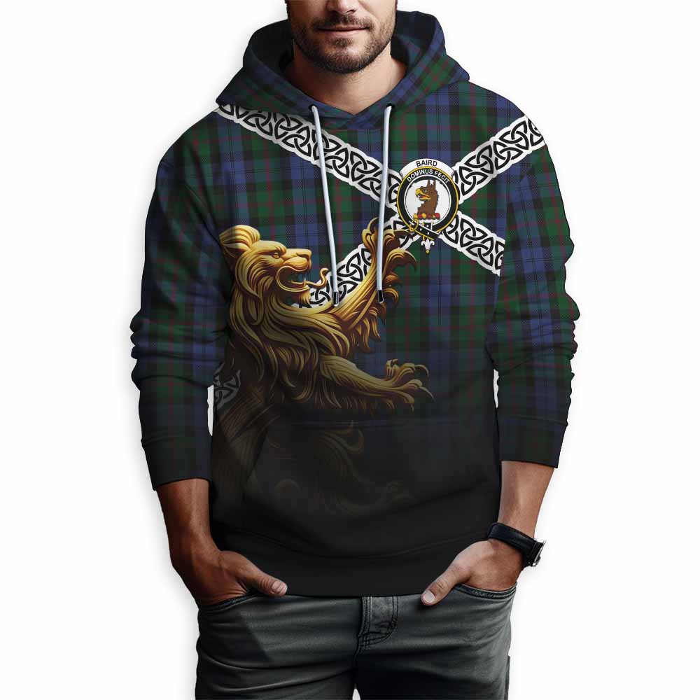 Baird Crest Tartan Hoodie with Golden Lion Emblem Celtic Style Pullover Hoodie - Tartan Vibes Clothing