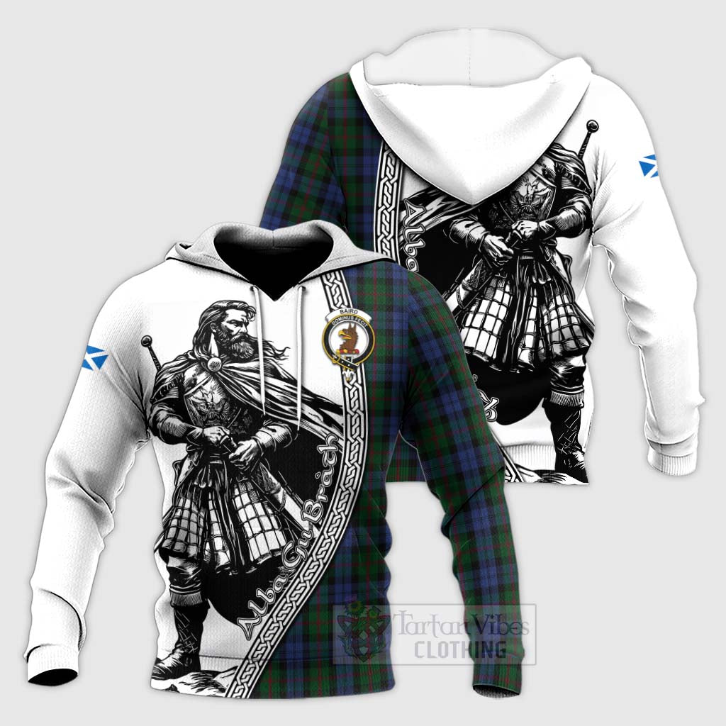 Tartan Vibes Clothing Baird Tartan Clan Crest Knitted Hoodie with Highlander Warrior Celtic Style