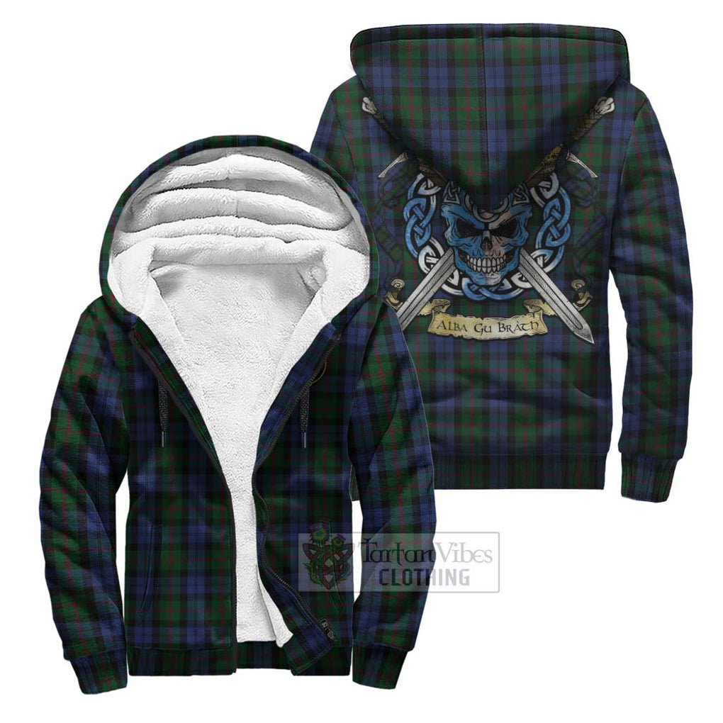 Tartan Vibes Clothing Baird Tartan Sherpa Hoodie with Family Crest Celtic Skull Style