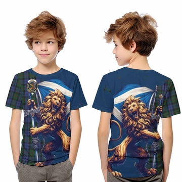 Baird Tartan Family Crest Kid T-Shirt with Scottish Majestic Lion