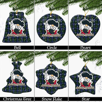 Baird Tartan Christmas Ceramic Ornaments with Scottish Gnome Playing Bagpipes