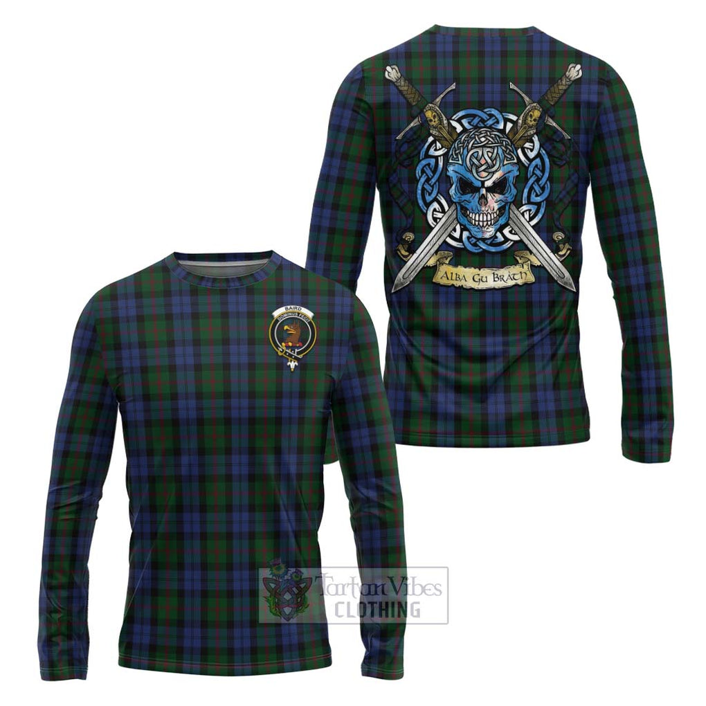 Tartan Vibes Clothing Baird Tartan Long Sleeve T-Shirt with Family Crest Celtic Skull Style