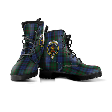 Baird Tartan Leather Boots with Family Crest