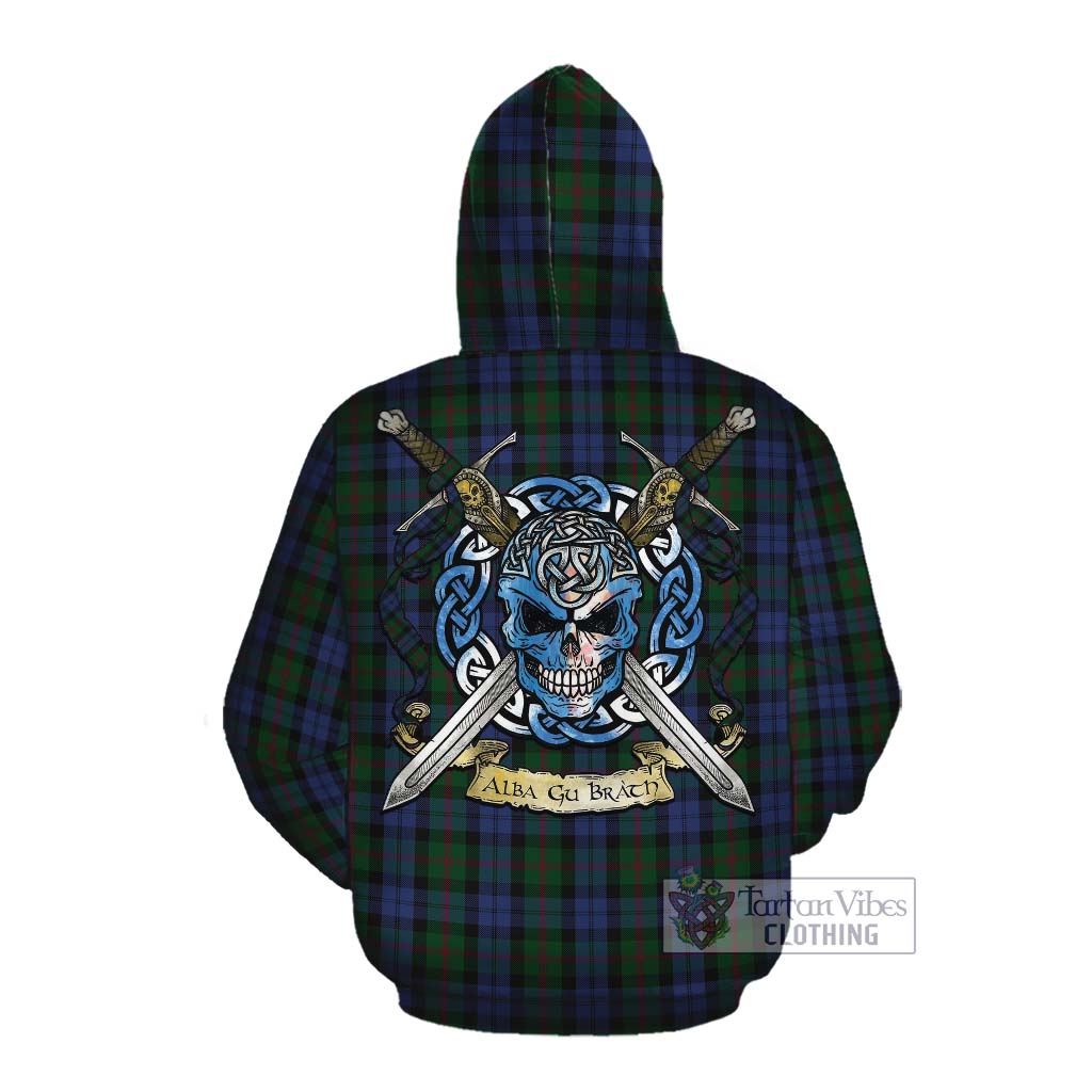 Tartan Vibes Clothing Baird Tartan Cotton Hoodie with Family Crest Celtic Skull Style